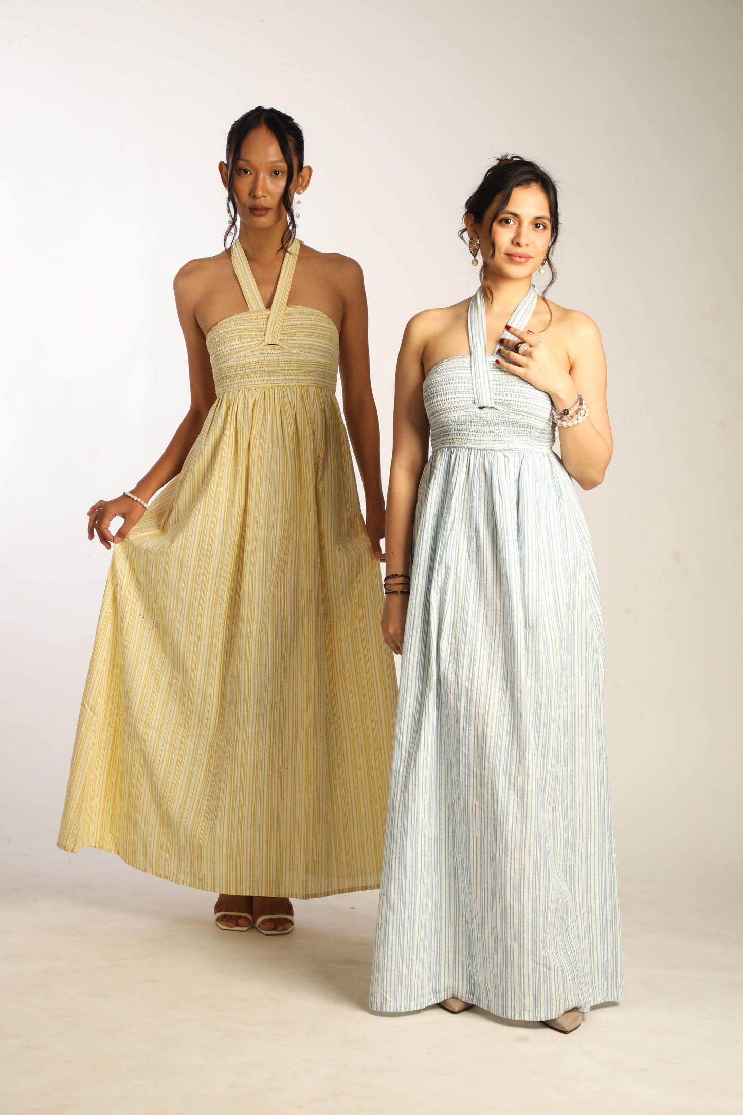 Off-shoulder Smocked Dress - Blue