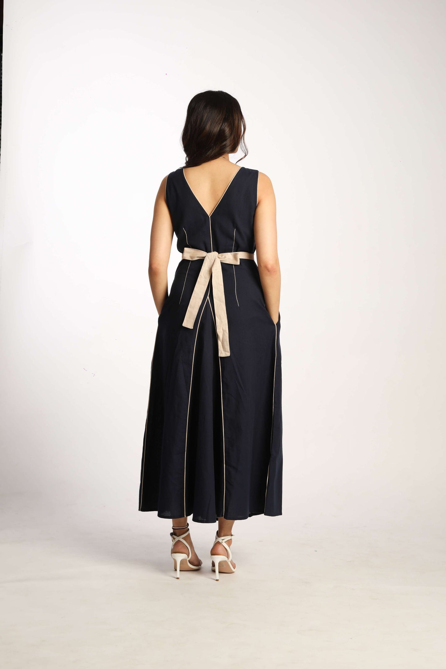 Piped Dress - Navy Blue