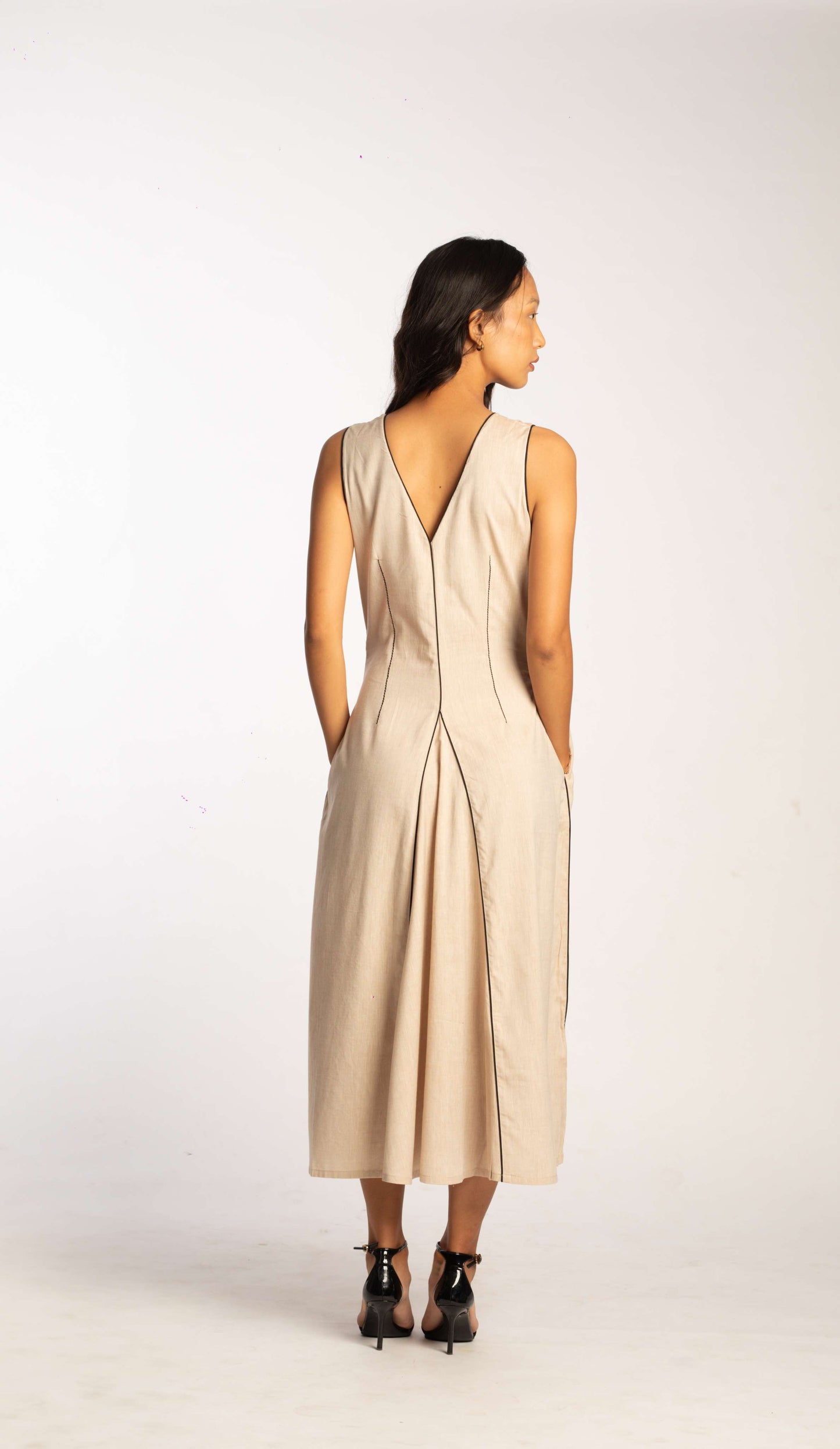 Piped Dress - Beige