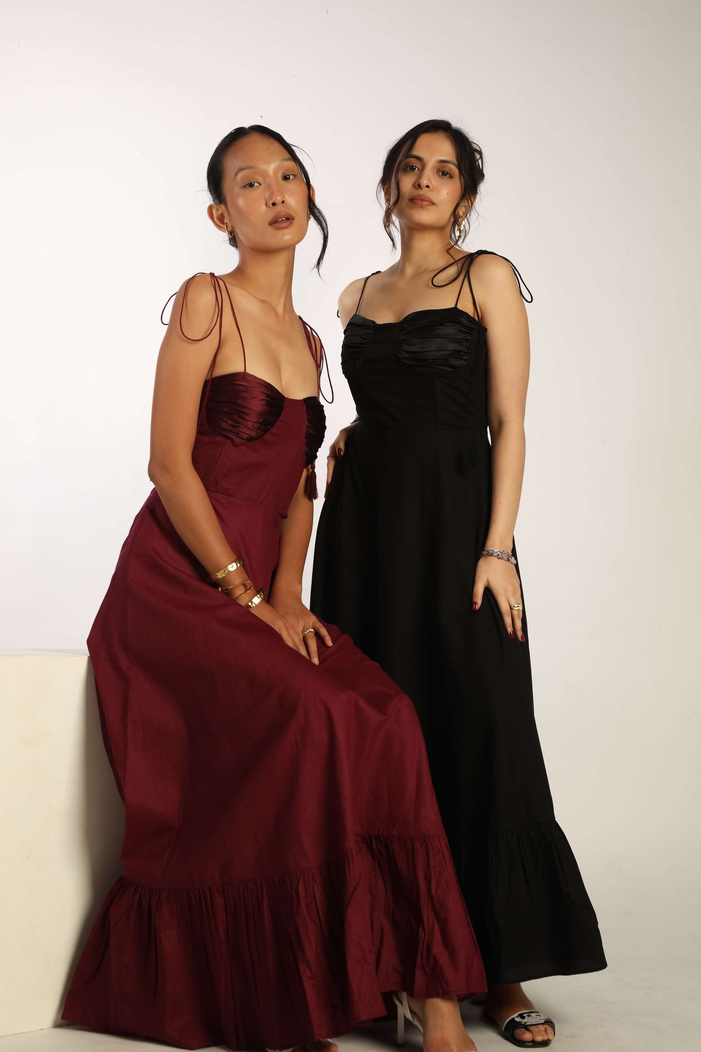 Poplin Tie-up Dress - Burgundy