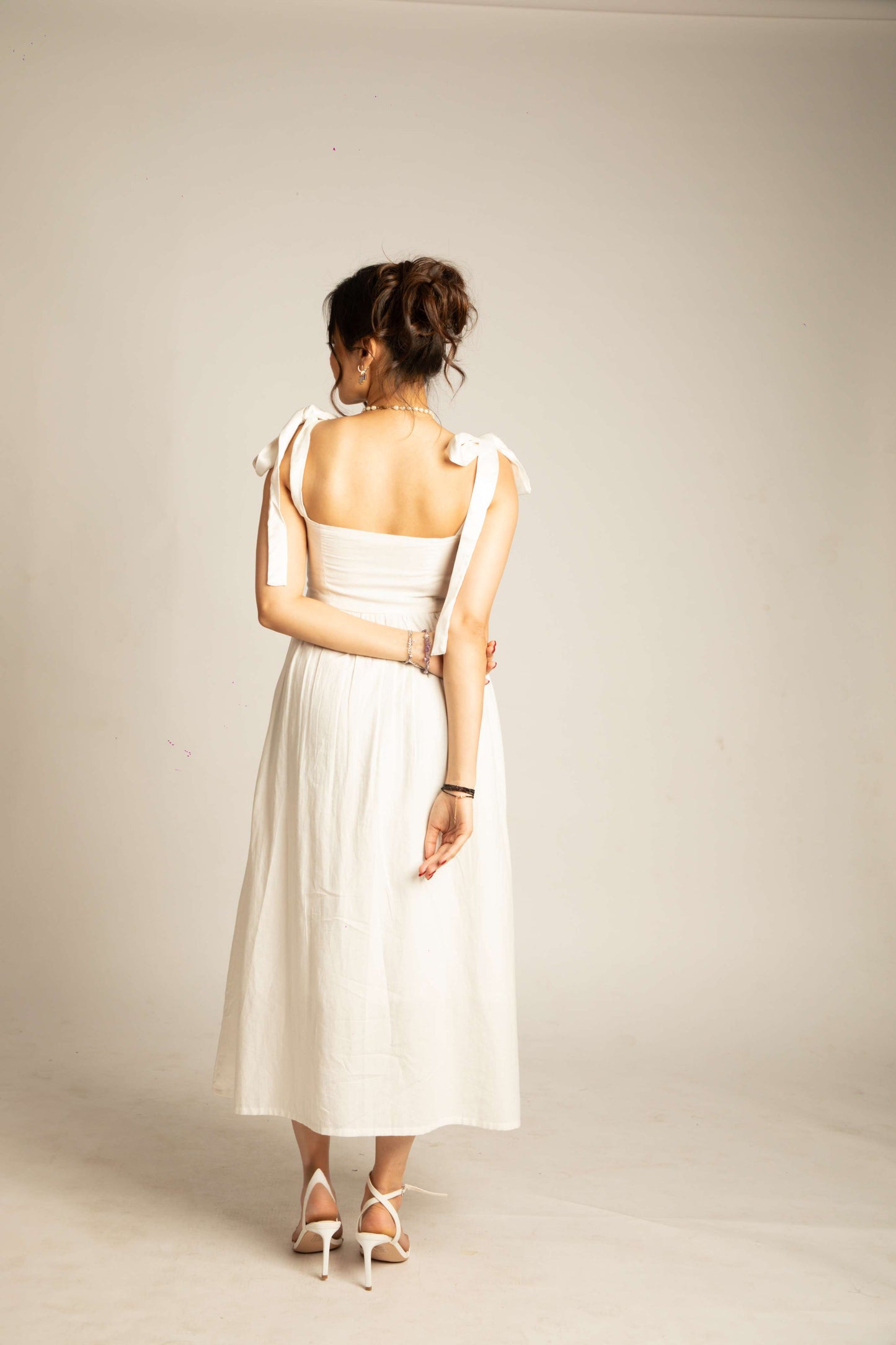 Satin Bustier Tie-up Dress - White