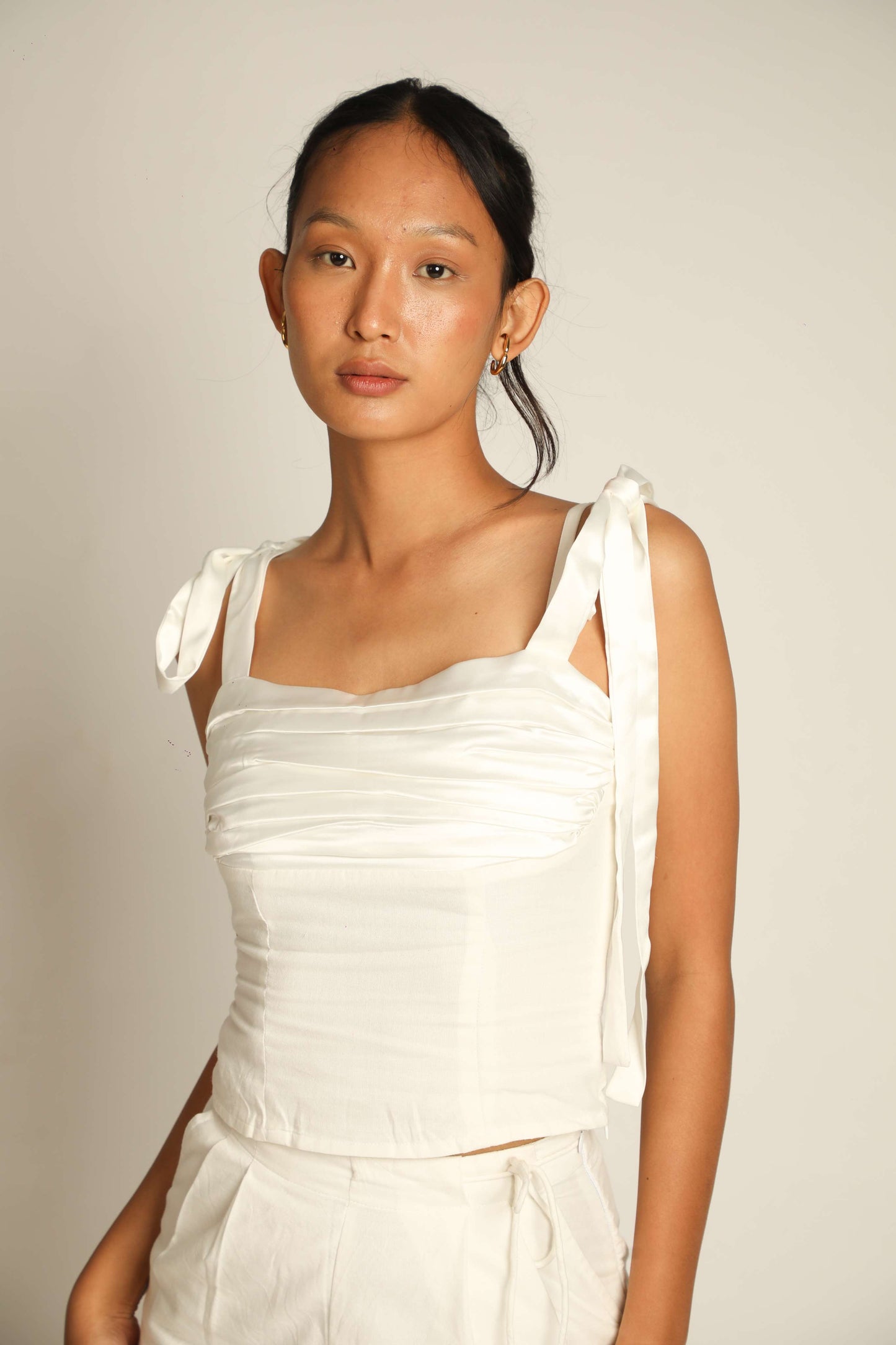 Satin Bustier Tie-up Top - White