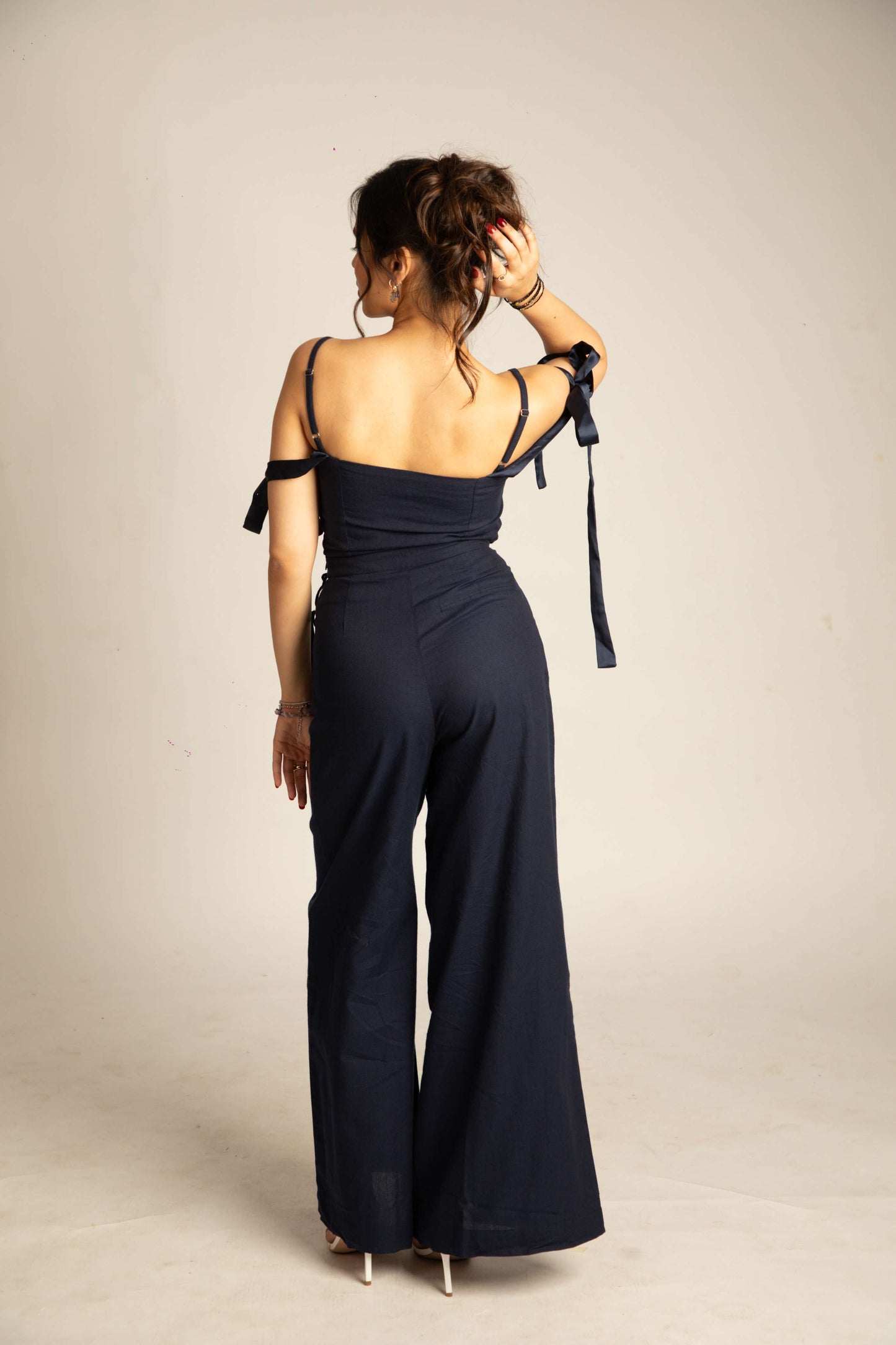Wide-leg High-waist Pants - Navy Blue