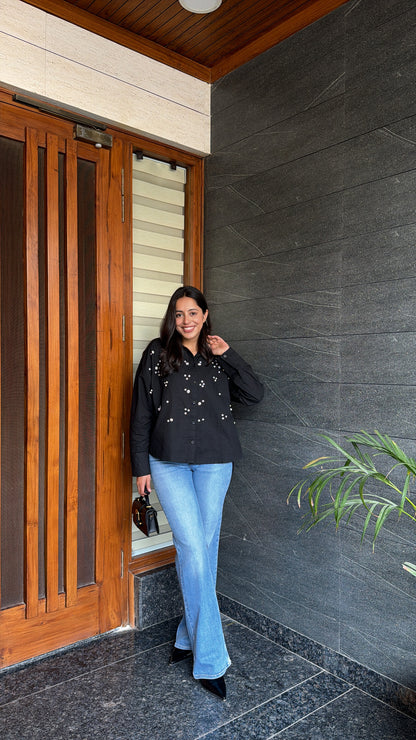 SCATTERED PEARL SHIRT - BLACK