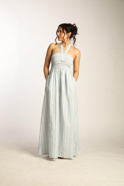 Off-shoulder Smocked Dress - Blue Wear Wuji Off-shoulder Smocked Dress - Blue Wear Wuji