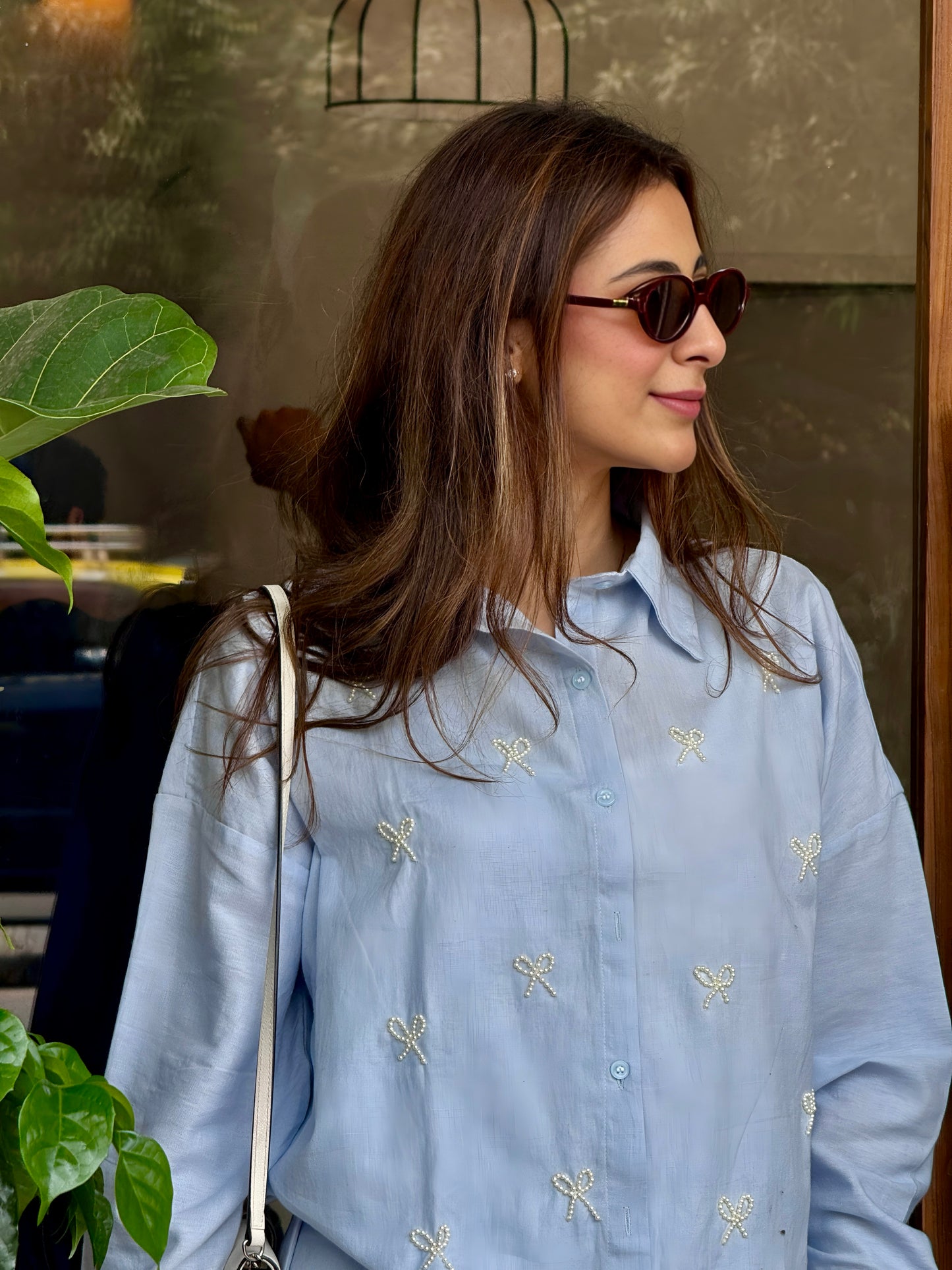 PEARL BOWS SHIRT - BLUE