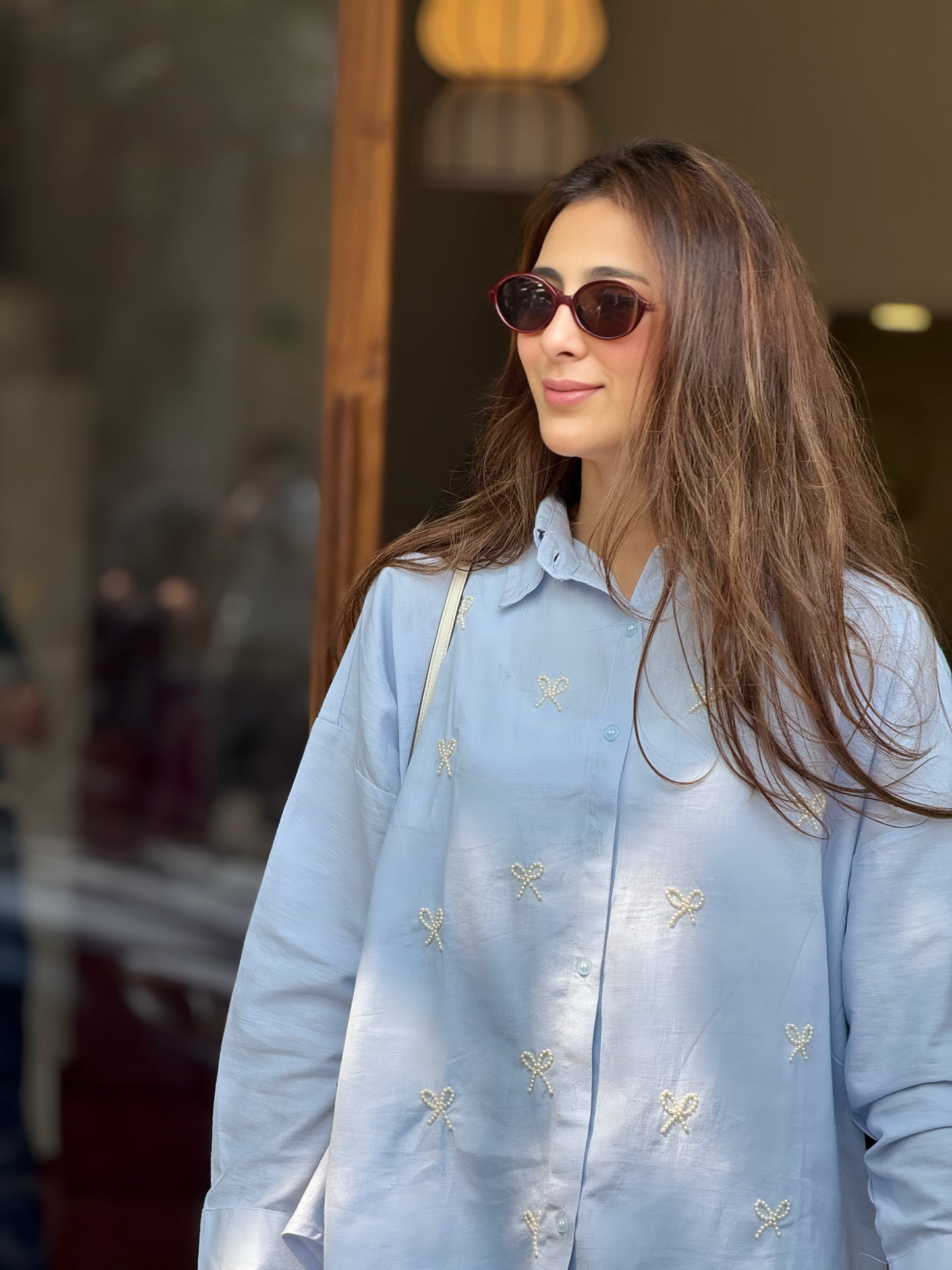 PEARL BOWS SHIRT - BLUE