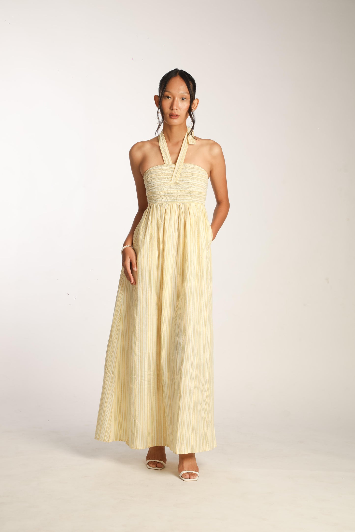 Off-shoulder Smocked Dress - Butter Yellow