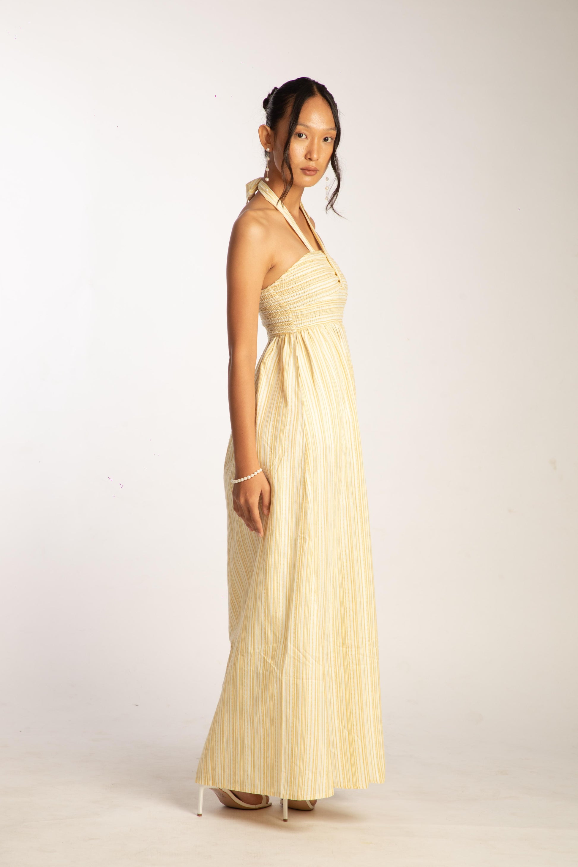 butter yellow dress off shoulder Brit Maxi Dress in Butter Yellow