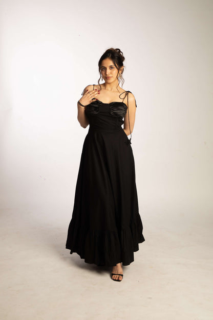 Poplin Tie-up Dress - Black