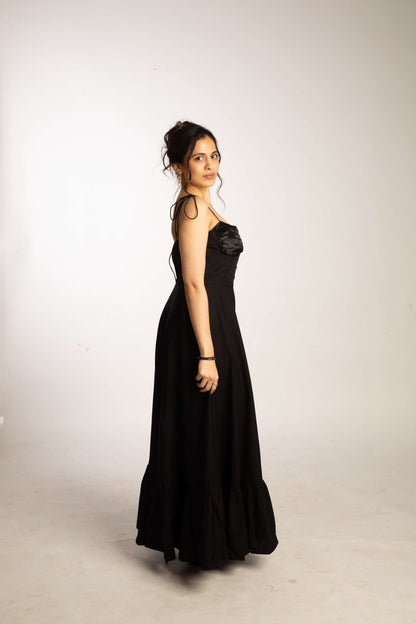Poplin Tie-up Dress - Black