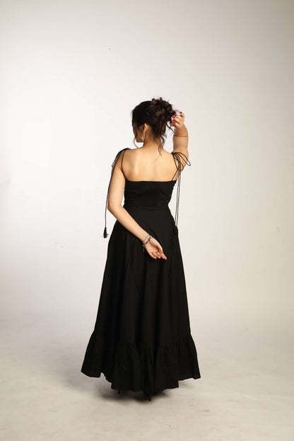 Poplin Tie-up Dress - Black