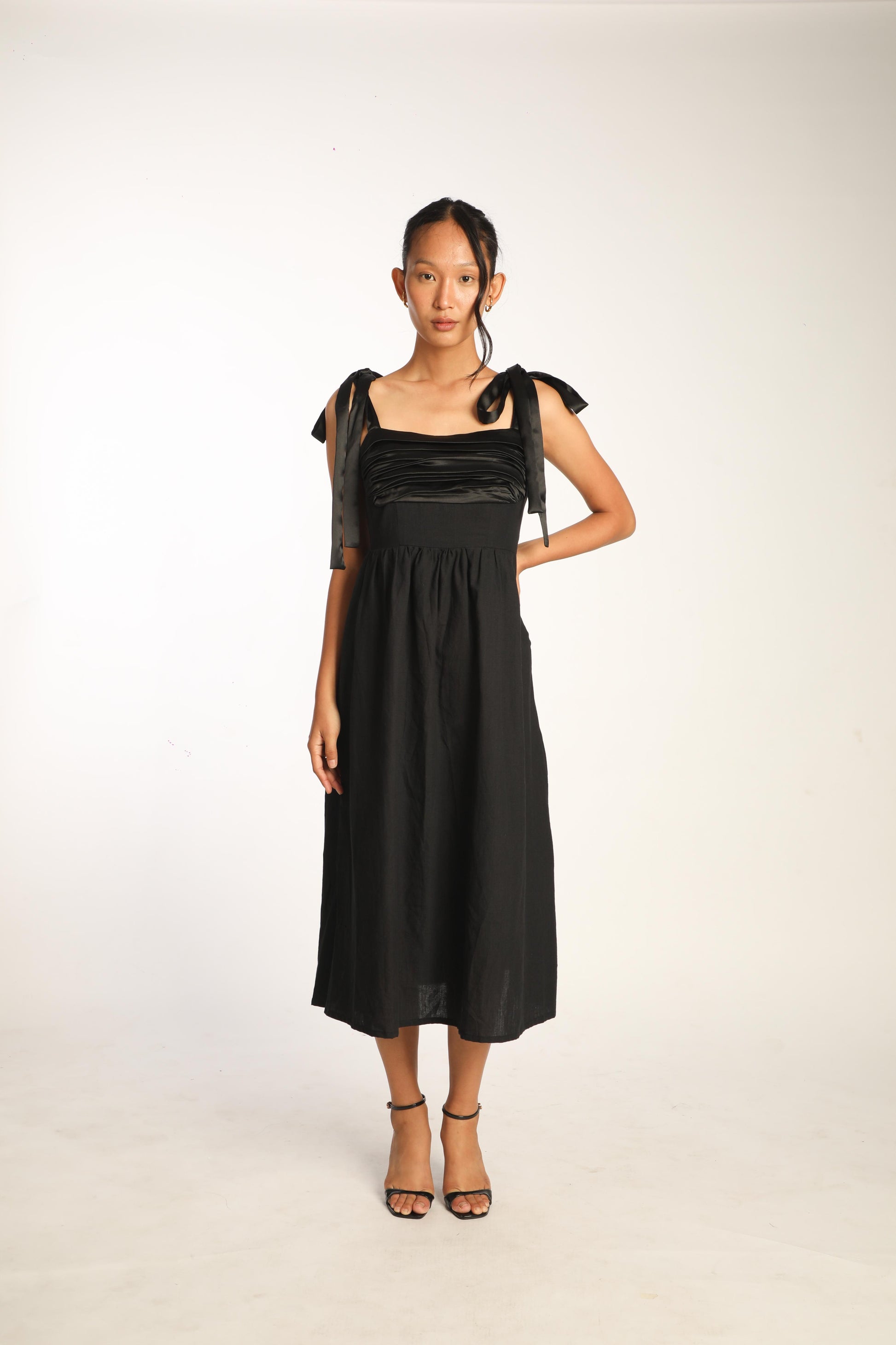 black satin tie up dress Ladivine BD104 - Long A-Line Dress
